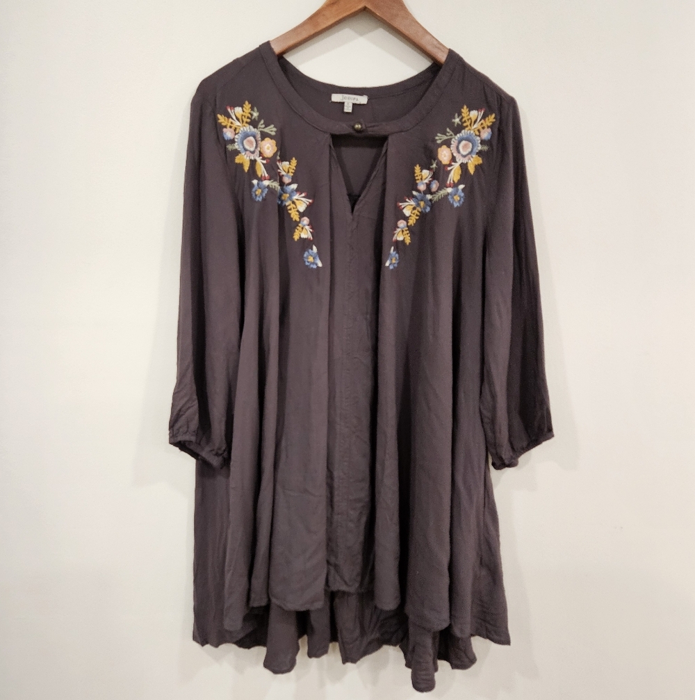 Jodifl Embroidered Boho Bohemian Flowy Tunic Dress with Pockets – SMALL